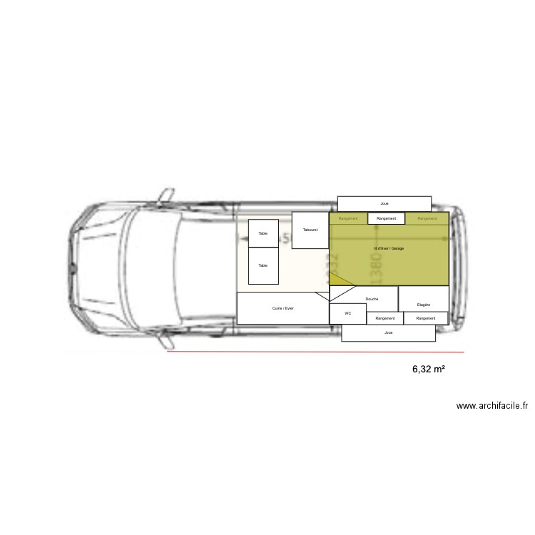 Crafter. Plan de 1 pièce et 6 m2