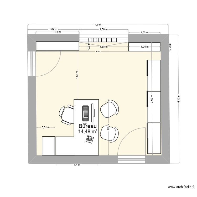 BUREAU PAIE. Plan de 1 pièce et 14 m2