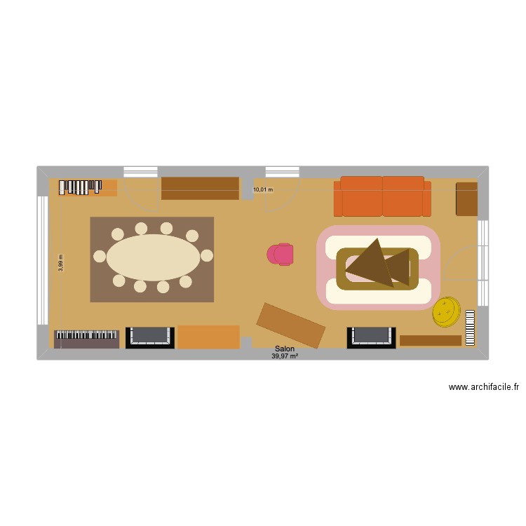 Salon aménagement. Plan de 1 pièce et 40 m2