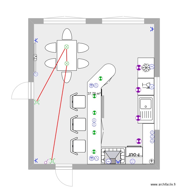 Plan Rino. Plan de 1 pièce et 38 m2