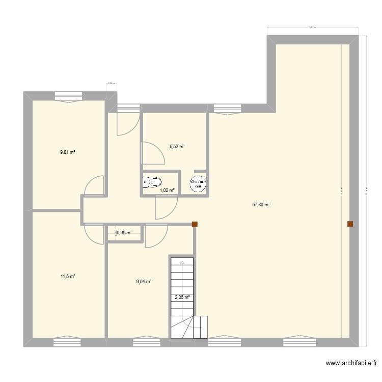 plan exstant. Plan de 8 pièces et 97 m2