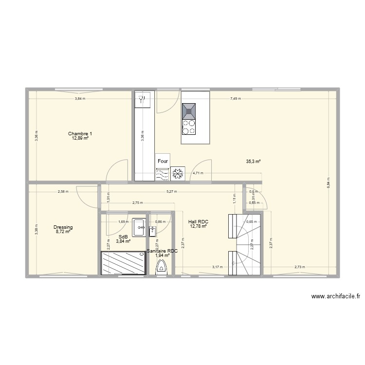Maison Brunstatt RDC. Plan de 6 pièces et 75 m2