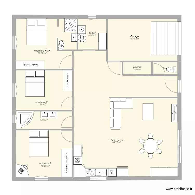 maison 130 m2 3 chbres cellier garage PMR. Plan de 9  et 127 m²