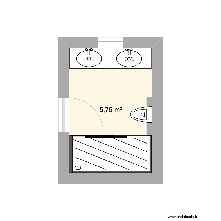 bano 1. Plan de 1 pièce et 6 m2