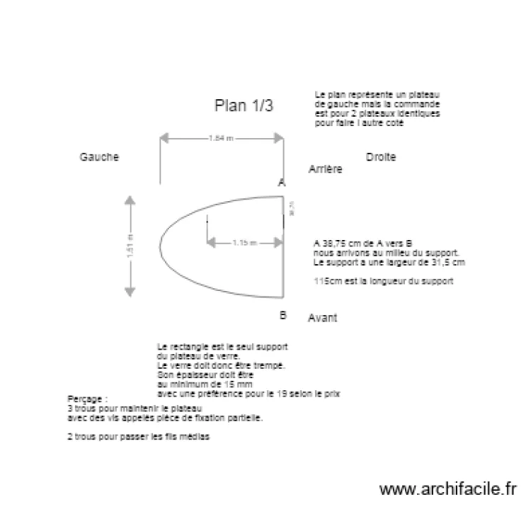 Table  Plateau Massimo. Plan de 