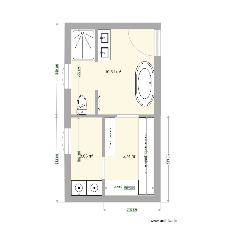 Plan v2 suite. Plan de 3 pièces et 20 m2