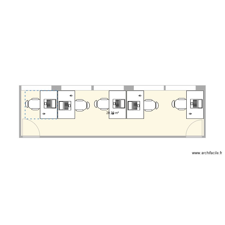 Bureau. Plan de 1 pièce et 20 m2