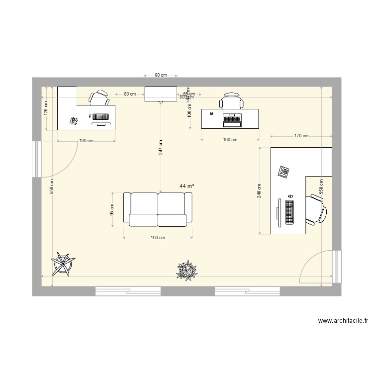 PLASTECO2. Plan de 1 pièce et 44 m2