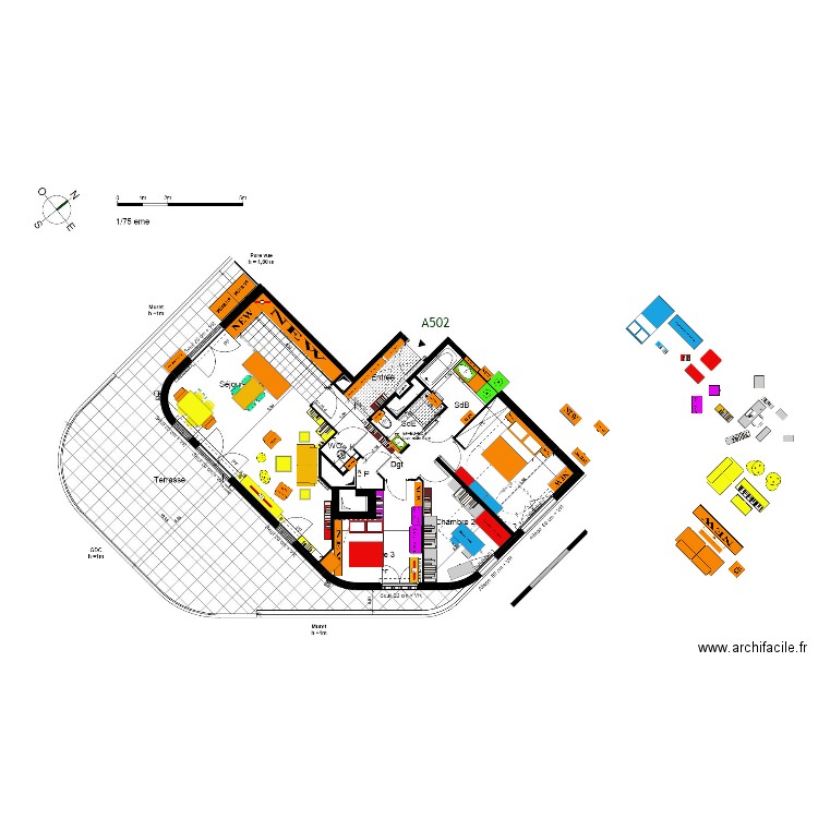 FINAL plan indice 16 sans galandage canapé face terrasse Arm Pend IKEA in buro. Plan de 0 pièce et 0 m2