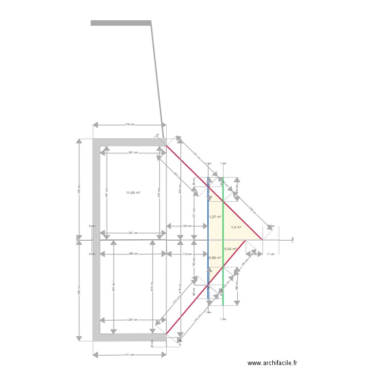 pignon. Plan de 5 pièces et 16 m2