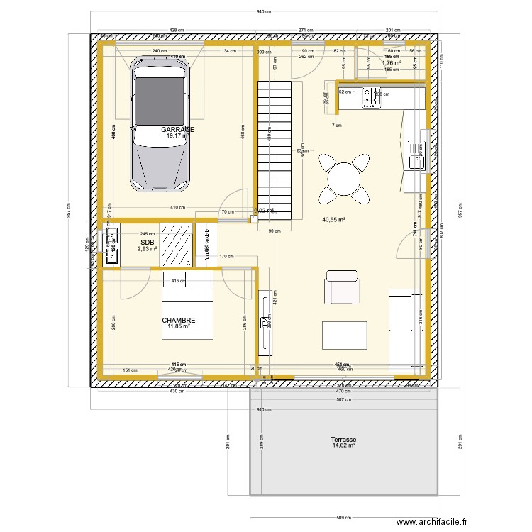 projet. Plan de 7 pièces et 173 m2