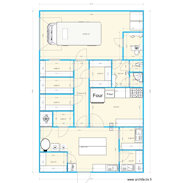 NIELAUD GERARD. Plan de 17 pièces et 137 m2