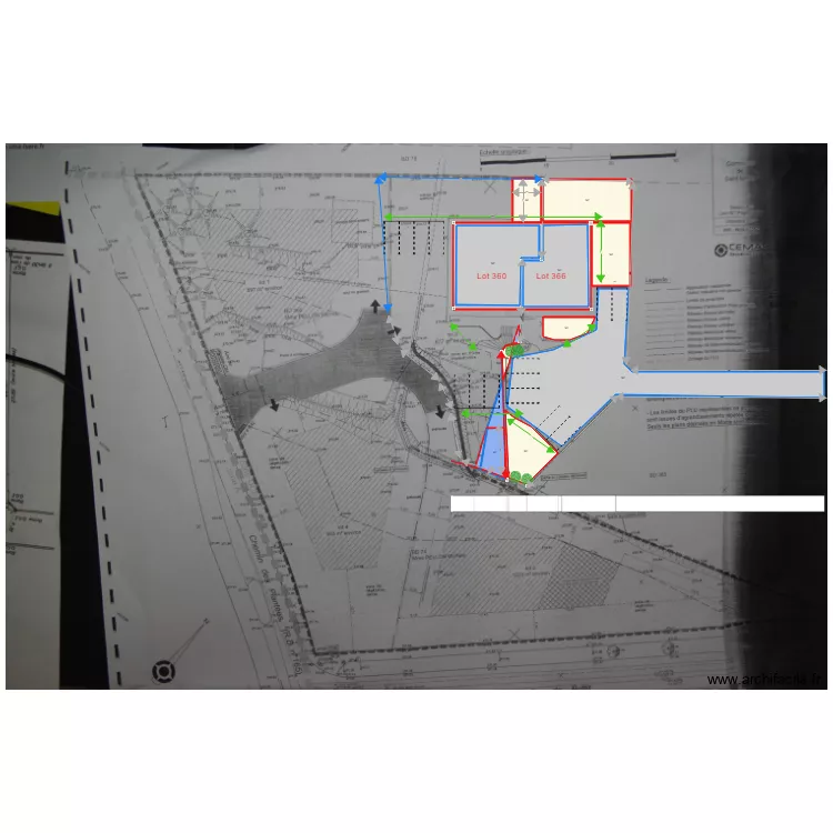 plan bornage lot 366 et 360 dans lotissement ok r&eacute;partition terrain &eacute;quitable superficies ext terrain et batit et pelouse2. Plan de 