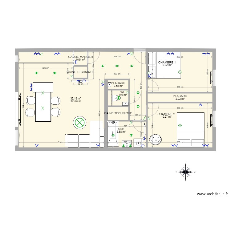 Appartement aménagement. Plan de 12 pièces et 63 m2