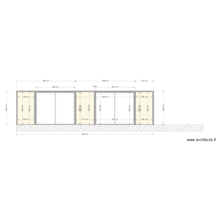 Facade Véranda. Plan de 4 pièces et 16 m2