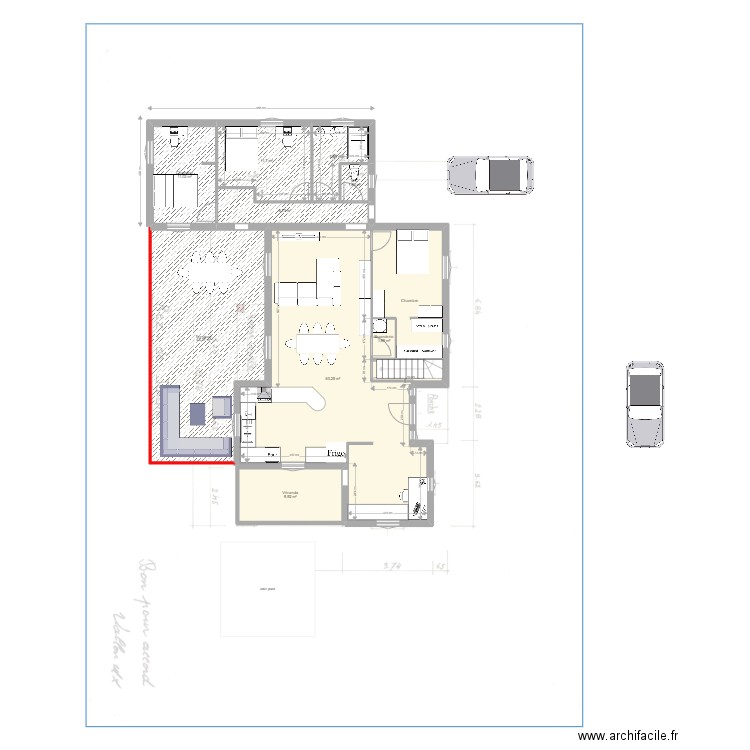 plan maison avec extension 3 V2. Plan de 12 pièces et 217 m2