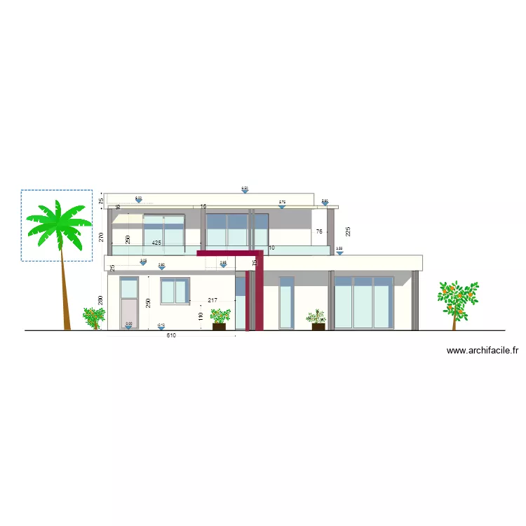 Projet plan villa facade gauche. Plan de 
