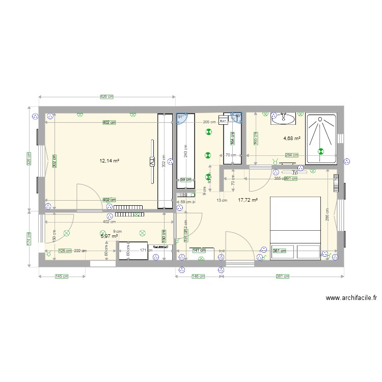 Extension Nord . Plan de 4 pièces et 41 m2