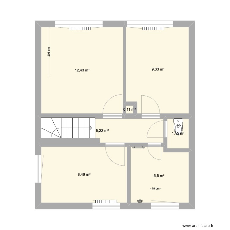 Etage - Électricité. Plan de 7 pièces et 42 m2