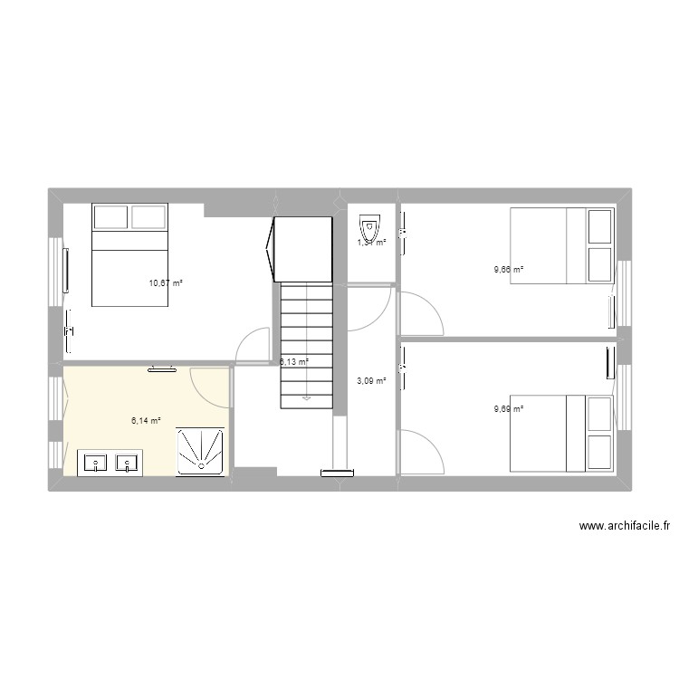 roussay etage. Plan de 7 pièces et 47 m2