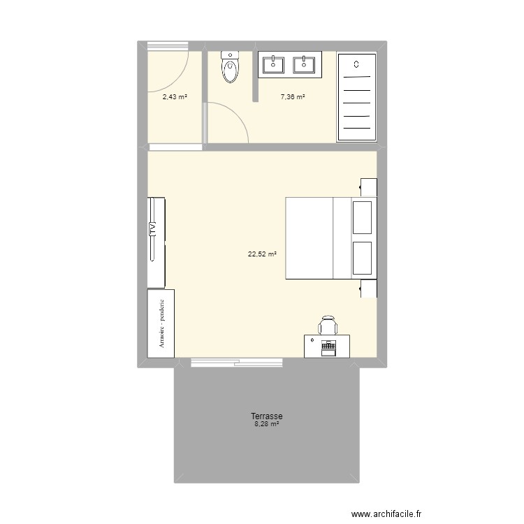 chambre Nosy Be. Plan de 4 pièces et 41 m2