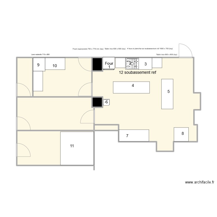 Plan cuisine. Plan de 7 pièces et 59 m2