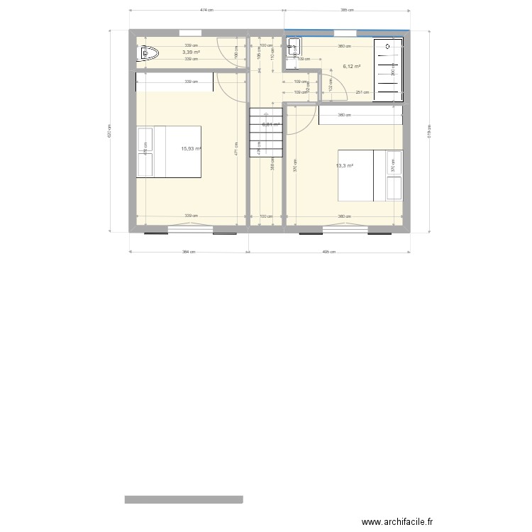 Maison F4 Etage - 1. Plan de 5 pièces et 46 m2