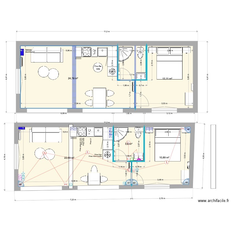 Dépendance Projet DEF dimensions brutes et nettes. Plan de 0 pièce et 0 m2