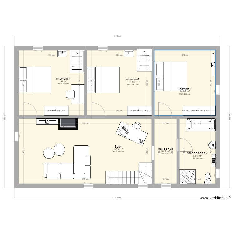 Pontos étage 2. Plan de 6 pièces et 93 m2