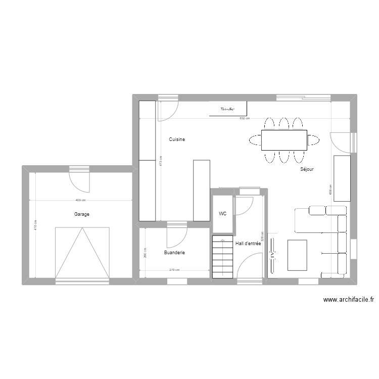 Plan Limal rdc. Plan de 5 pièces et 73 m2