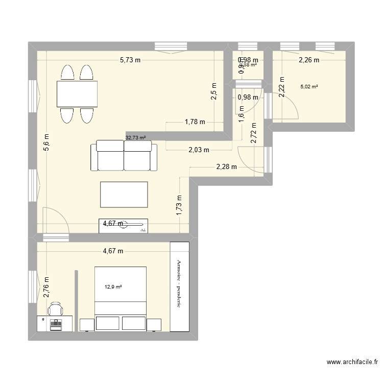 2 G Ferrié 2. Plan de 4 pièces et 52 m2
