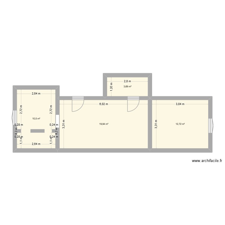 ETAGE GAUCHE. Plan de 4 pièces et 47 m2