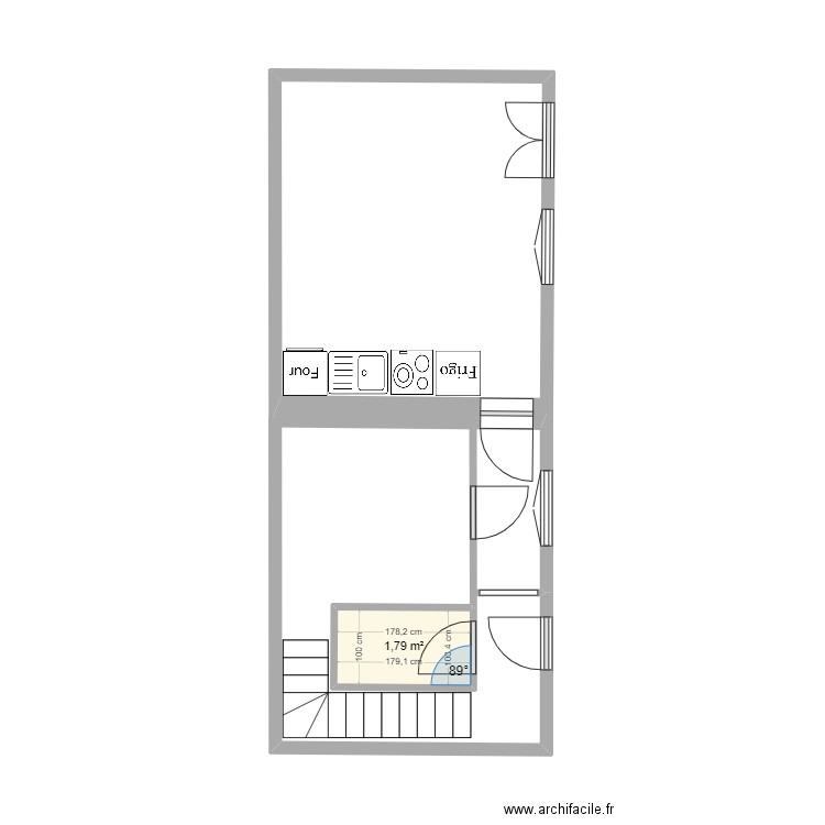 LE MERRER. Plan de 1 pièce et 2 m2