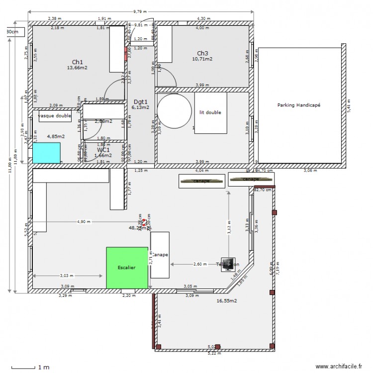 RDC JRL DIM1 Avec Cloisons ds SDB. Plan de 0 pièce et 0 m2