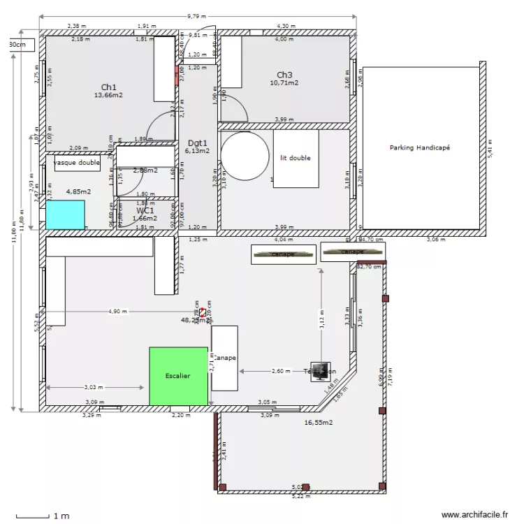RDC JRL DIM1 Avec Cloisons ds SDB. Plan de RDC JRL DIM1 Avec Cloisons ds SDB. Plan de