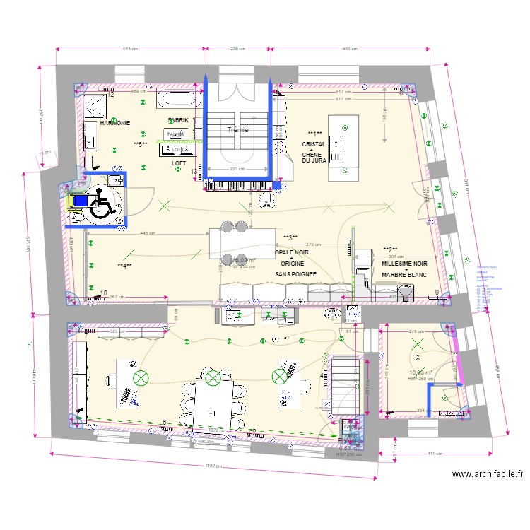 MARMONTEL RDC Bureaux Showroom V4 Nu. Plan de 4 pièces et 166 m2