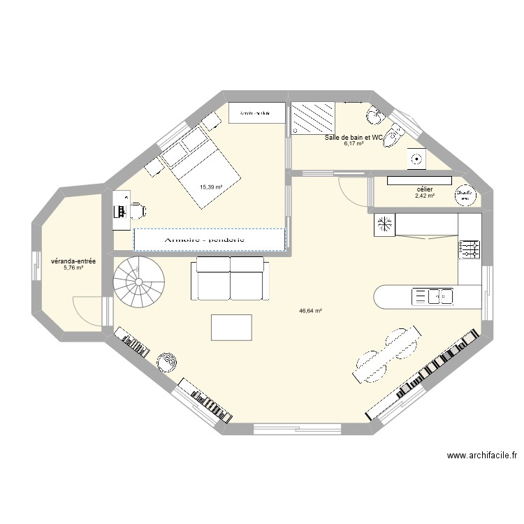 Maison rdc octo. Plan de 5 pièces et 76 m2