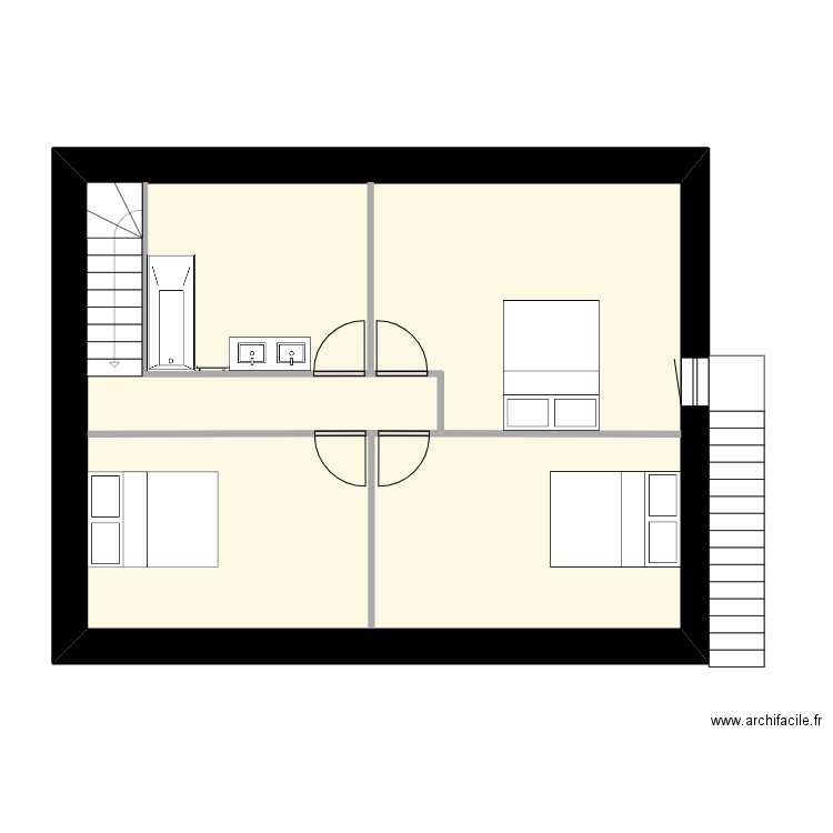 Maison mitoyenne 1 étage modifié. Plan de 1 pièce et 55 m2