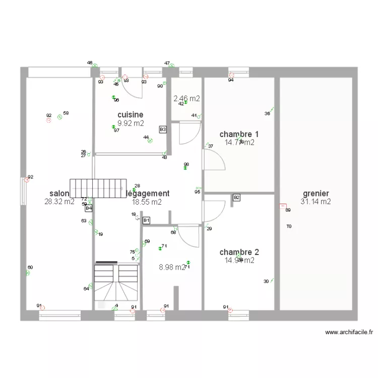 Eclairage 1 er etage. Plan de 