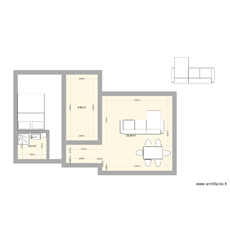 Fontmerle Gilles. Plan de 3 pièces et 37 m2