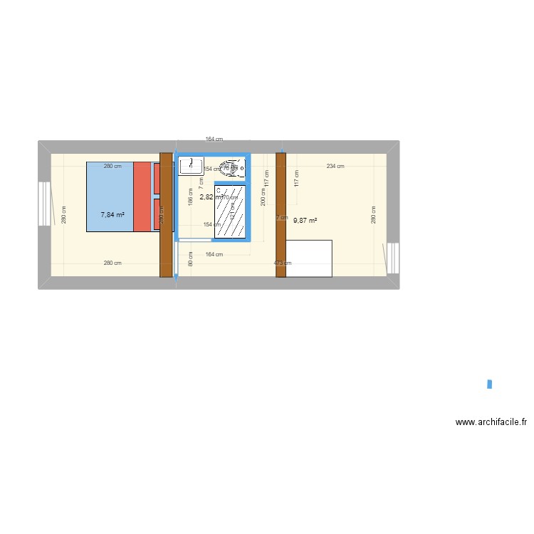 corse sdb2. Plan de 3 pièces et 21 m2