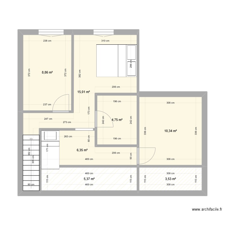 Etage ancien 3. Plan de 7 pièces et 54 m2