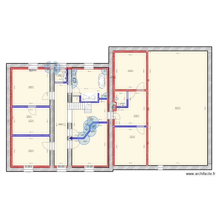 maison mangiennes après cheminement. Plan de 28 pièces et 506 m2