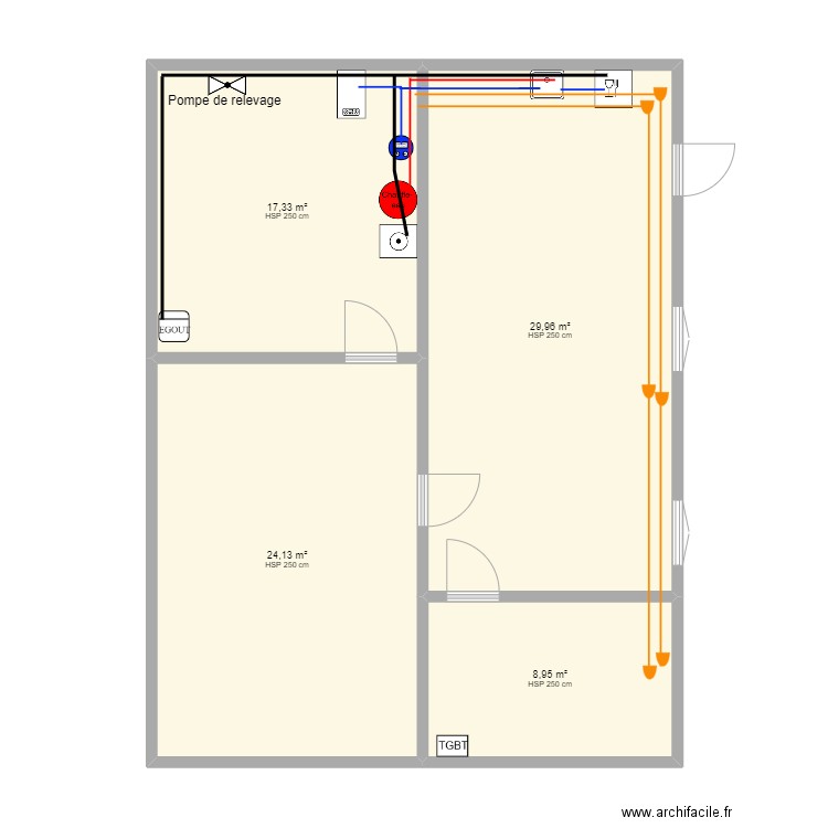 KLEIN - Chauffage + ES. Plan de 4 pièces et 80 m2