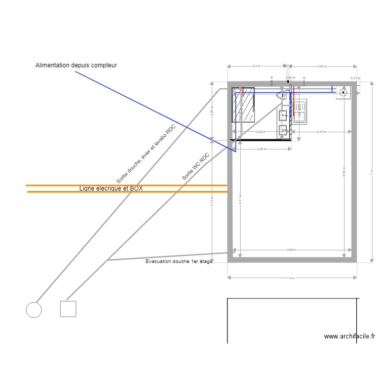 Plomberie Réseaux 2. Plan de 1 pièce et 30 m2