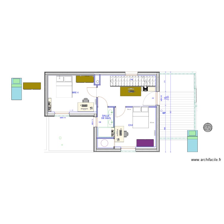 Aménag étage lits 2 places. Plan de 0 pièce et 0 m2