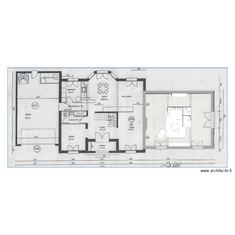 DUGOUSSET. Plan de 2 pièces et 60 m2