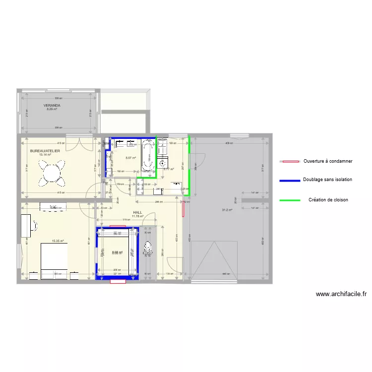 TROQUE AMENAGEMENT SOUS SOL travaux. Plan de 