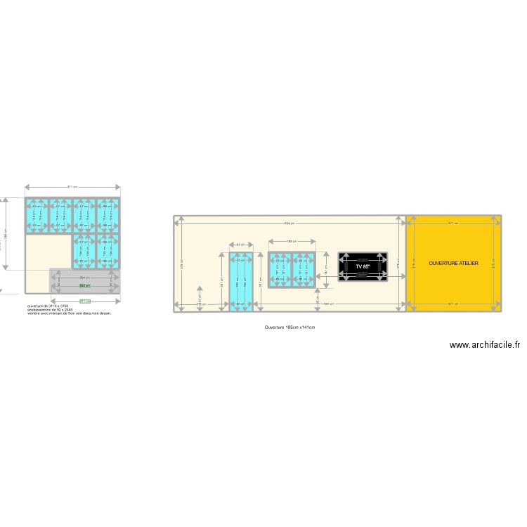 Verrière Avignon. Plan de 14 pièces et 65 m2