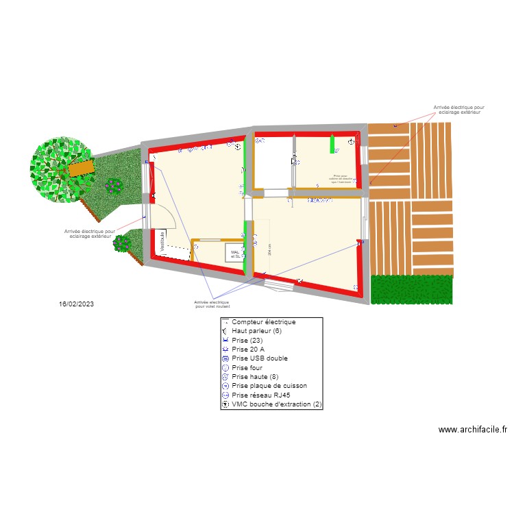 Plan éléctrique RDC Coemont. Plan de 3 pièces et 28 m2